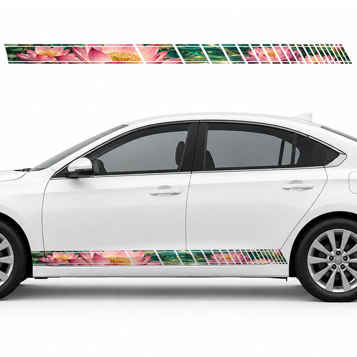 Pink Lotuses over Emerald Waves side door racing stripes, view 3 of 4