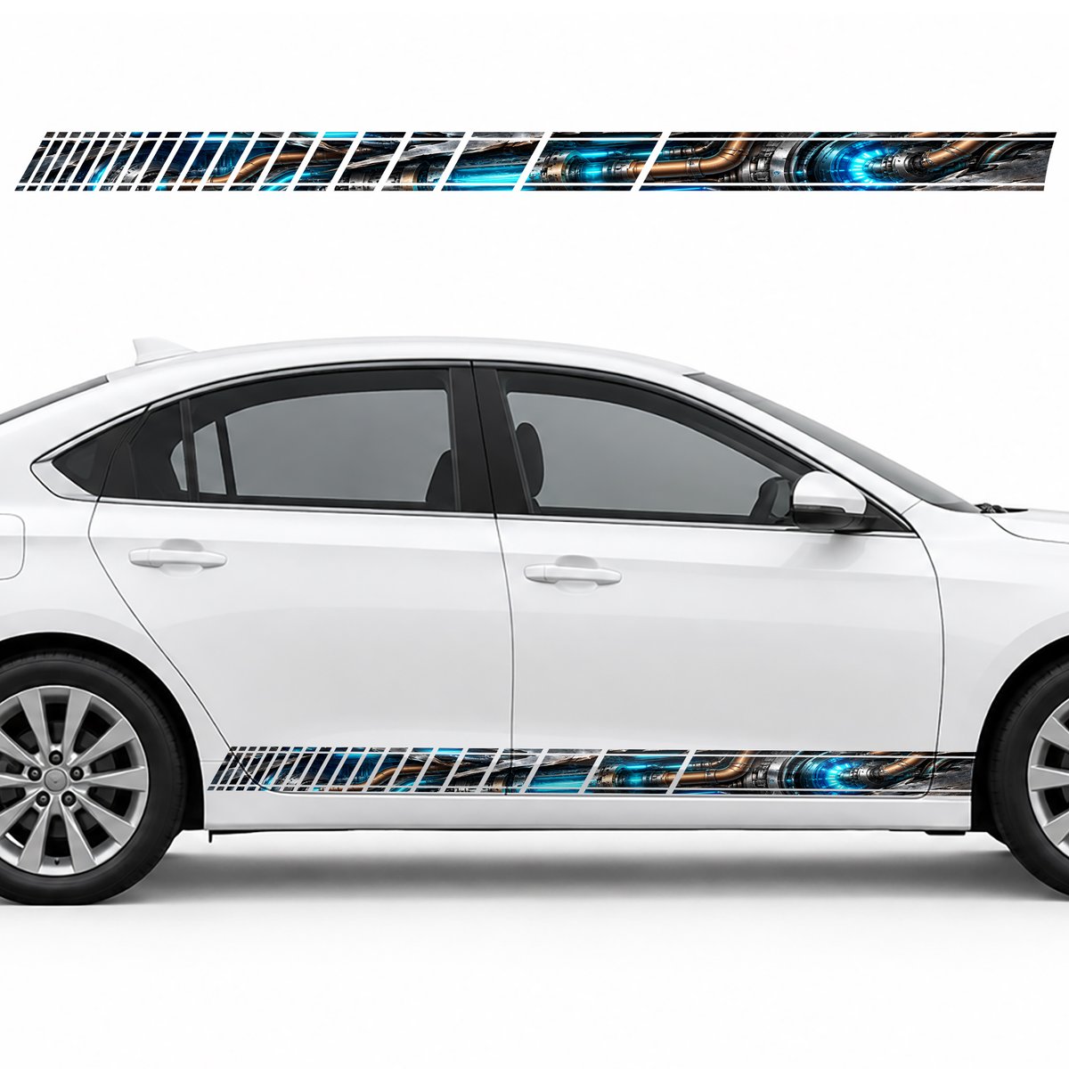 Torn Steel and Blue Energy side door racing stripes decals, view 2 of 4