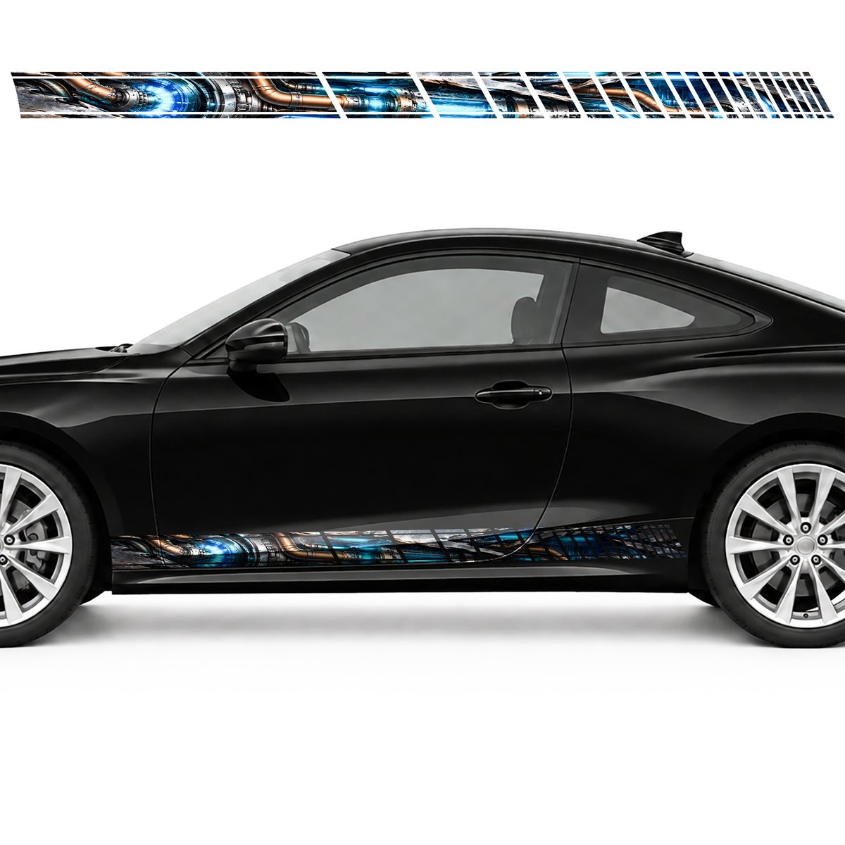 Torn Steel and Blue Energy side door racing stripes decals, view 3 of 4