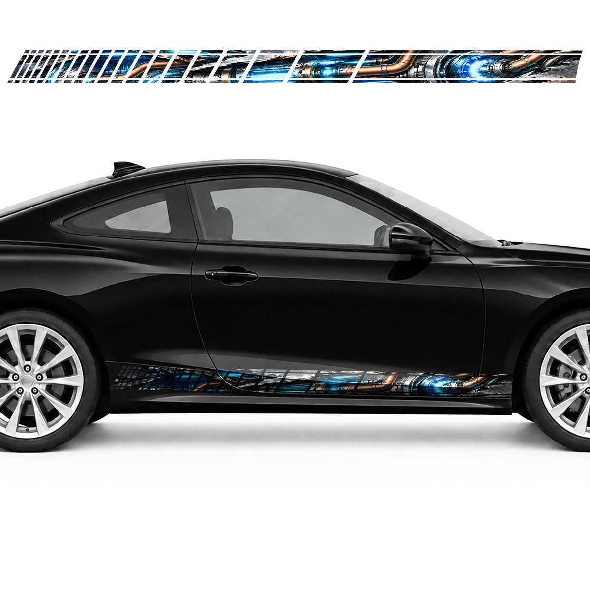 Torn Steel and Blue Energy side door racing stripes decals, view 4 of 4