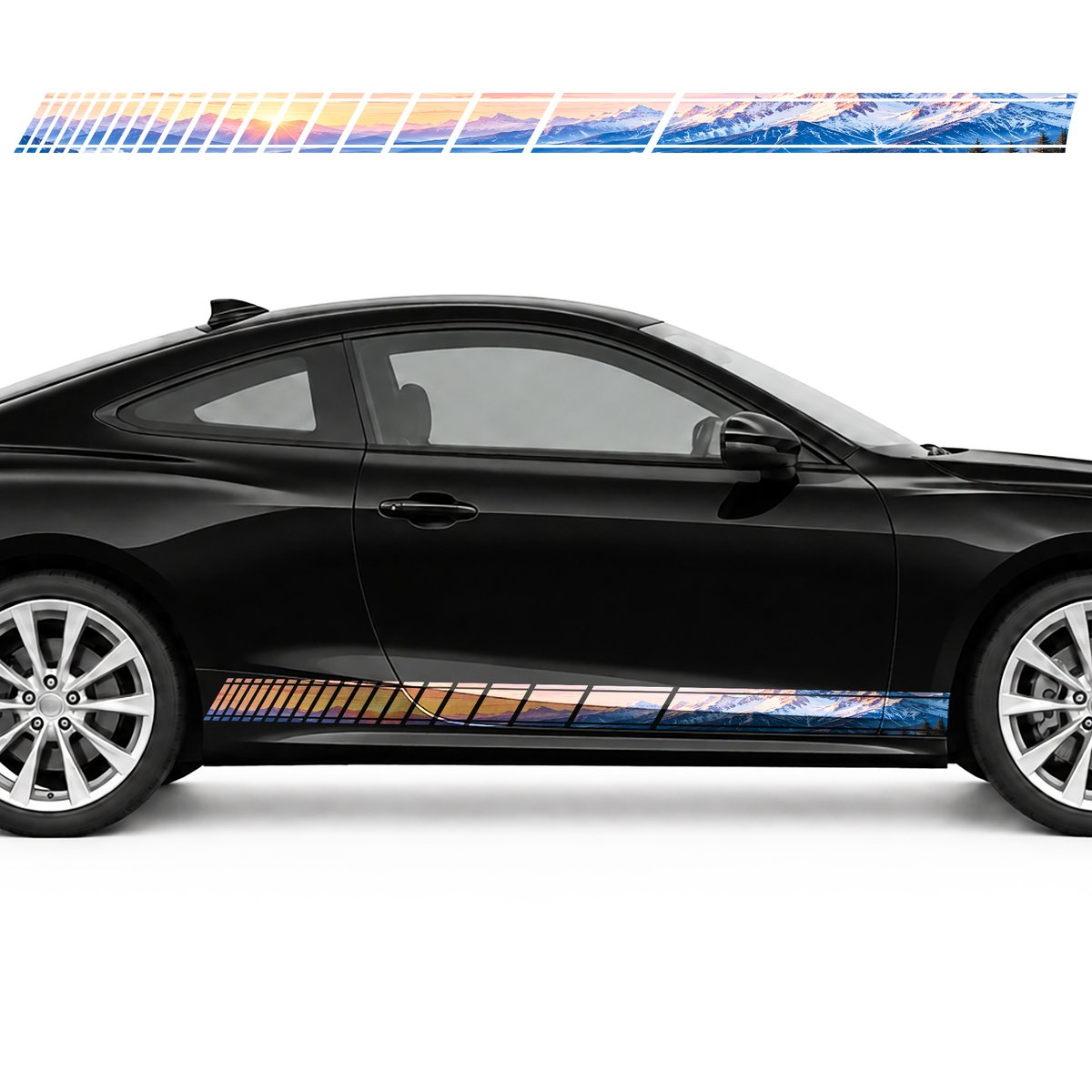 Dawn over the Snowy Alps side door racing stripes decals, view 2 of 4
