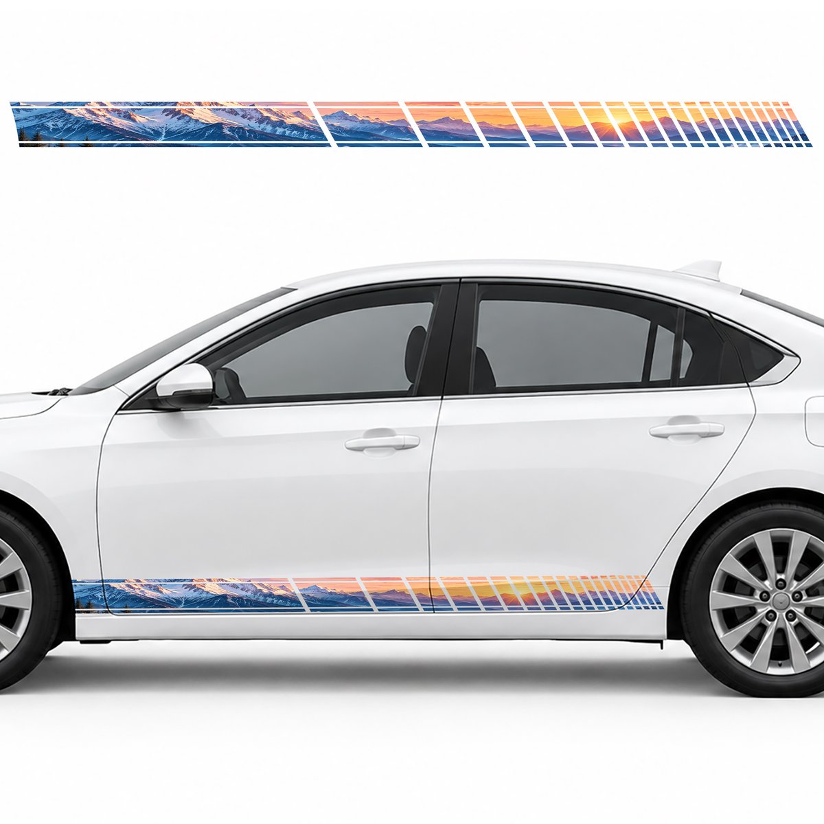 Dawn over the Snowy Alps side door racing stripes decals, view 3 of 4