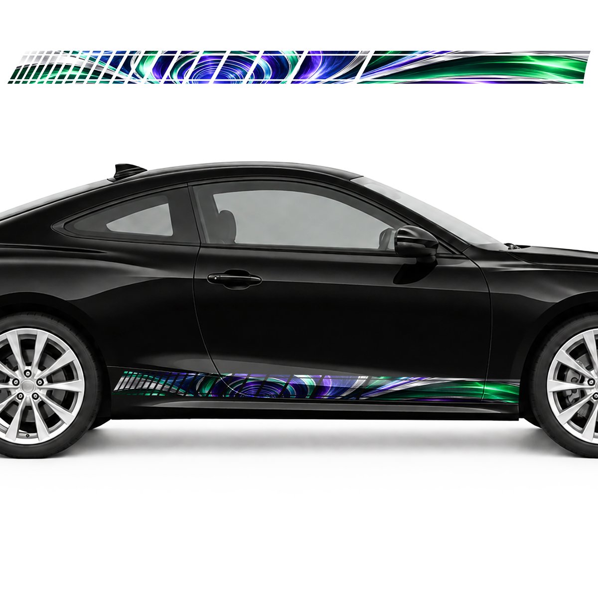 Emerald and Violet Optical Tunnel side door racing stripes, view 2 of 4