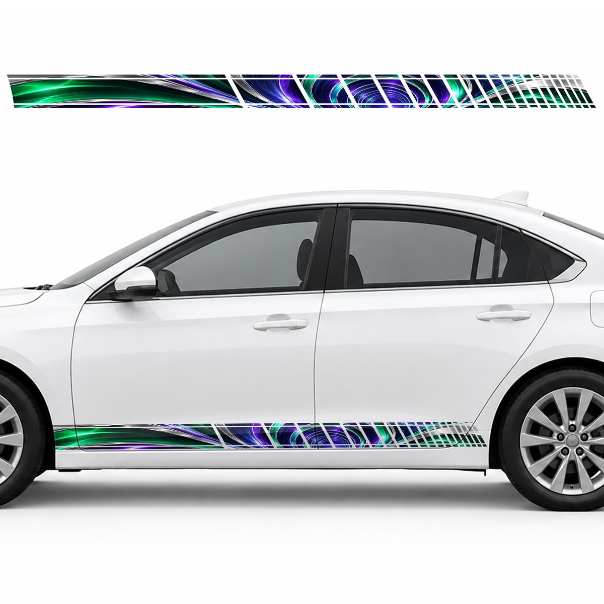Emerald and Violet Optical Tunnel side door racing stripes, view 3 of 4
