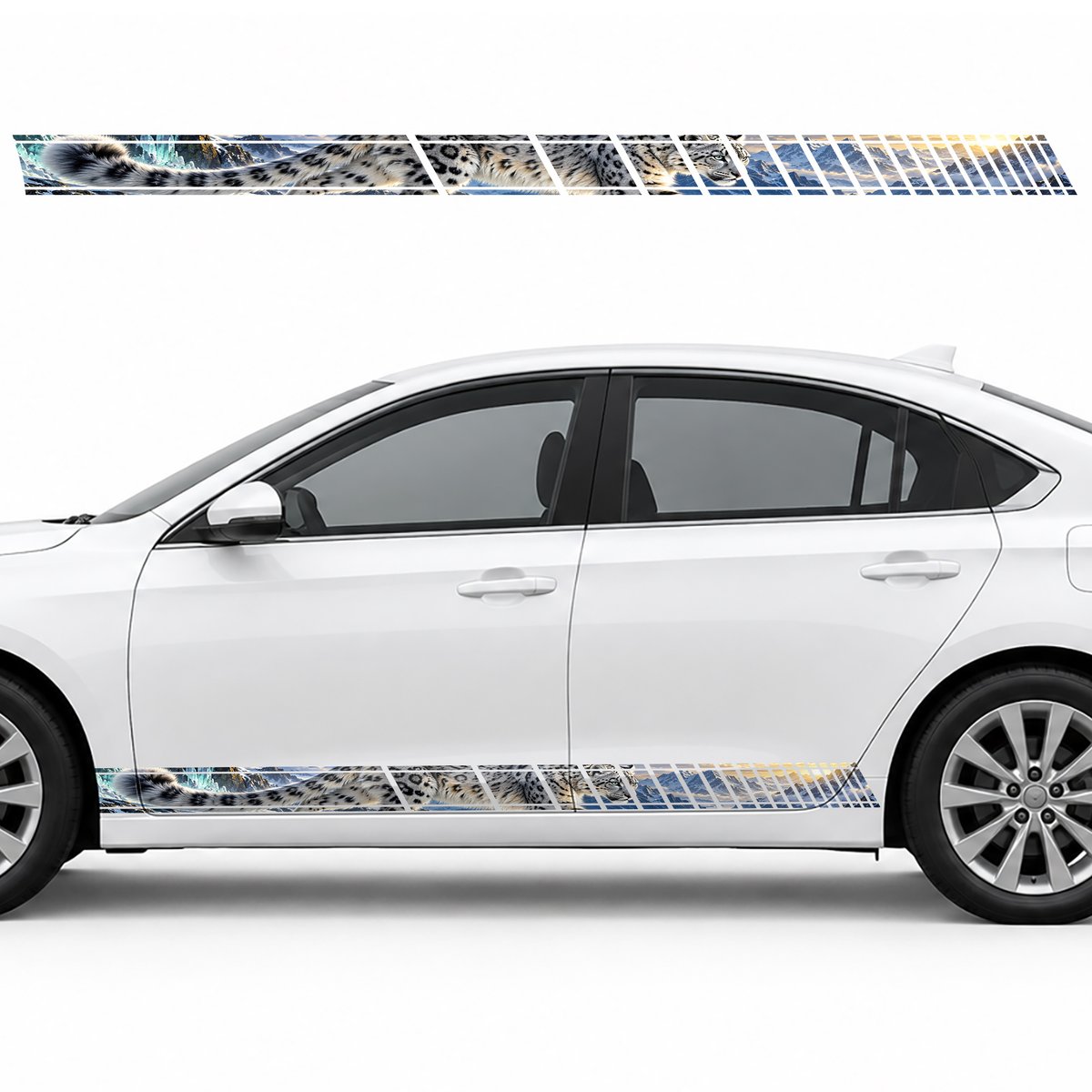 Snow Leopard on an Icy Rock side door racing stripes decals, view 3 of 4