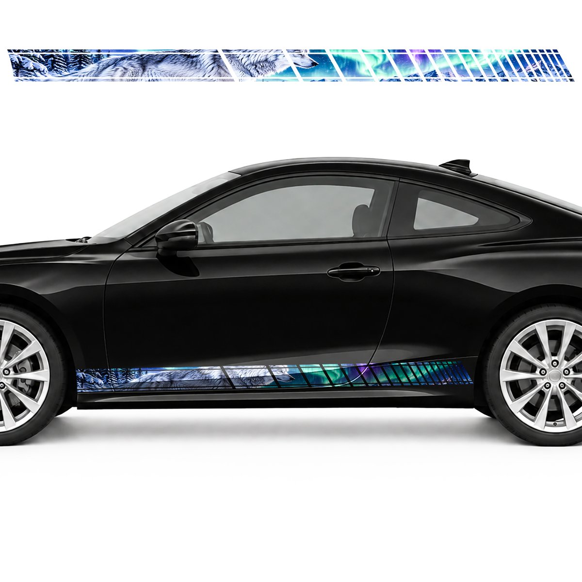 Silver Wolf under the Northern Lights side door racing stripes decals stickers for Cars