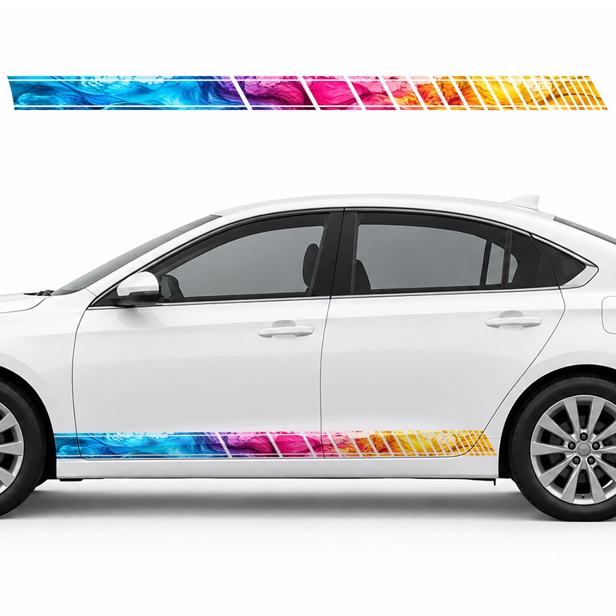 Wave of Turquoise, Raspberry and Amber Ink side door racing stripes decals stickers for Cars