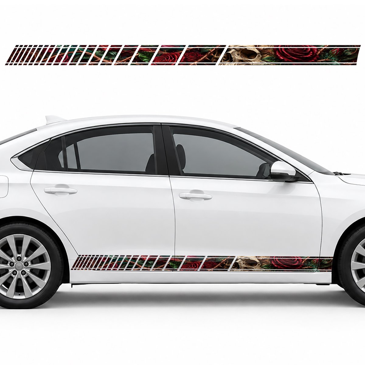 Skull in Crimson Roses side door racing stripes decals, view 2 of 4