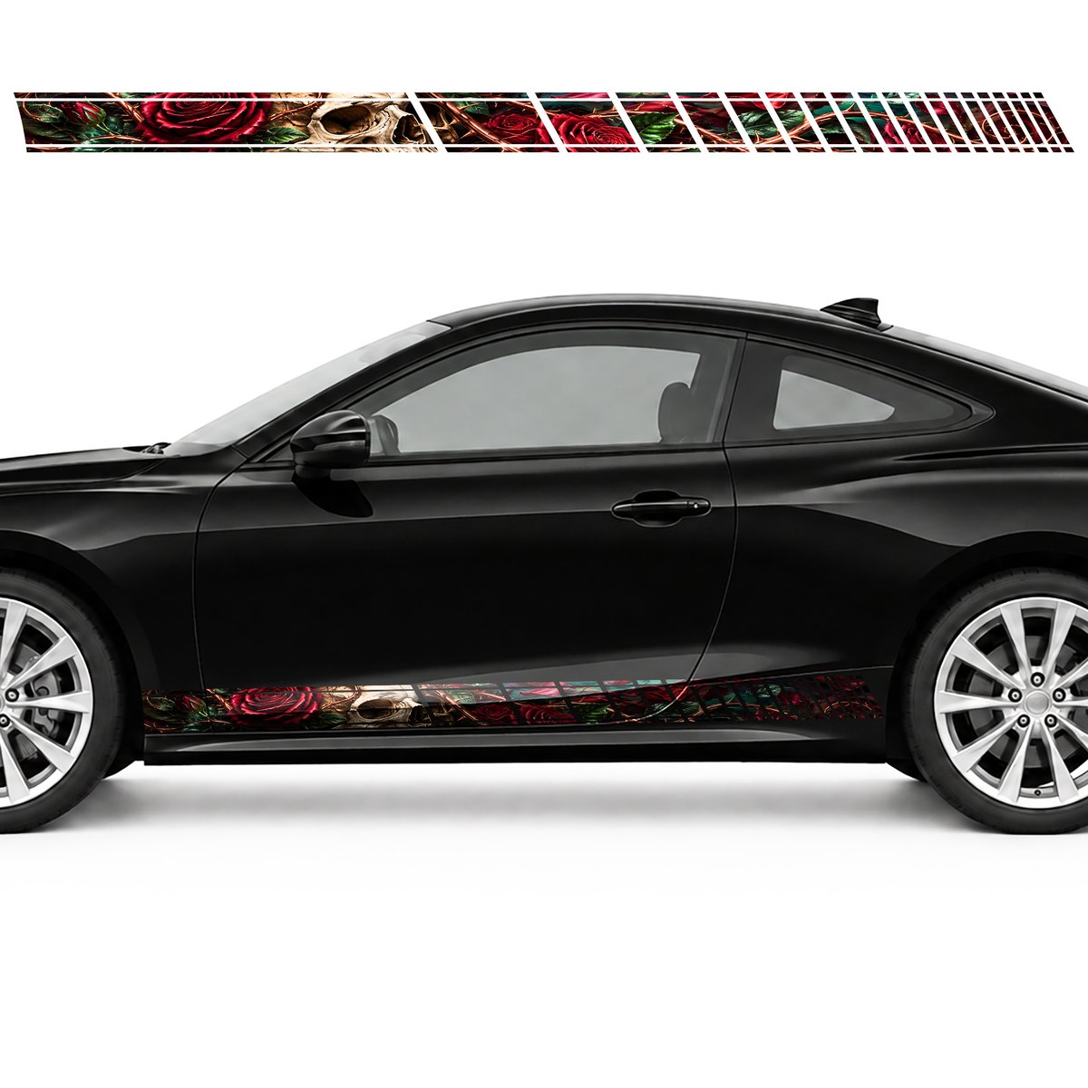 Skull in Crimson Roses side door racing stripes decals, view 3 of 4