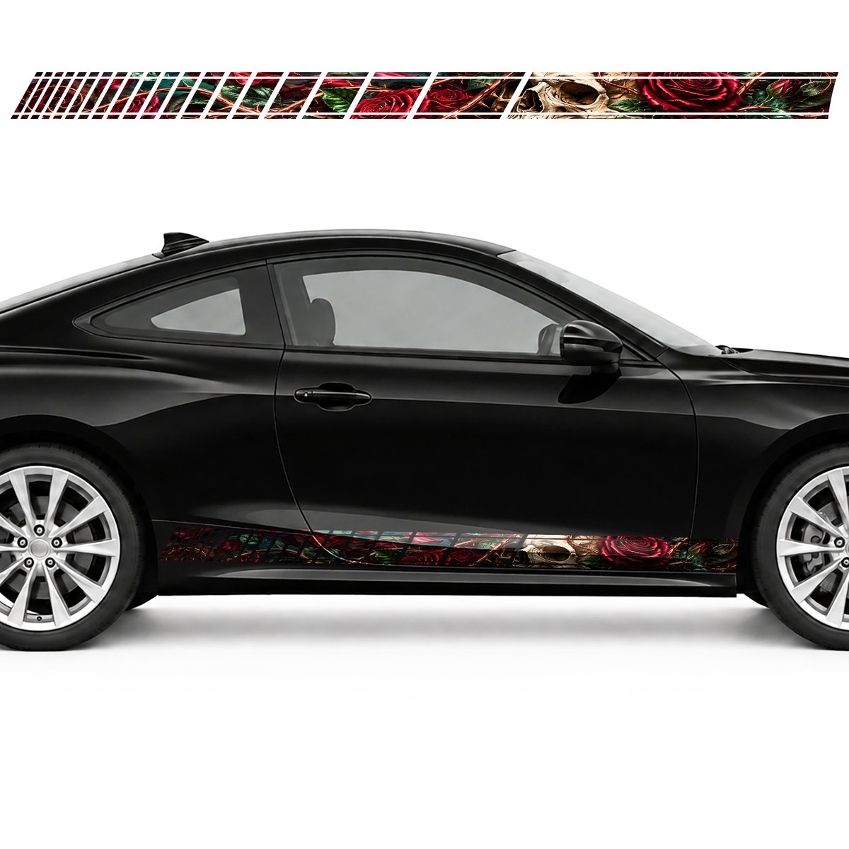 Skull in Crimson Roses side door racing stripes decals, view 4 of 4