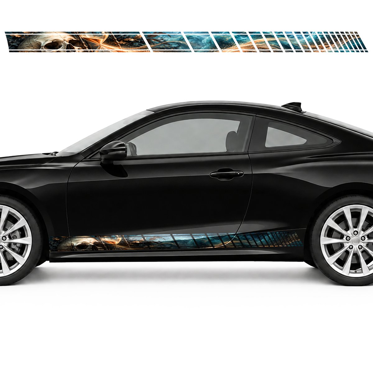 Skull and Hourglass in Turquoise Mist side door racing stripes decals stickers for Cars