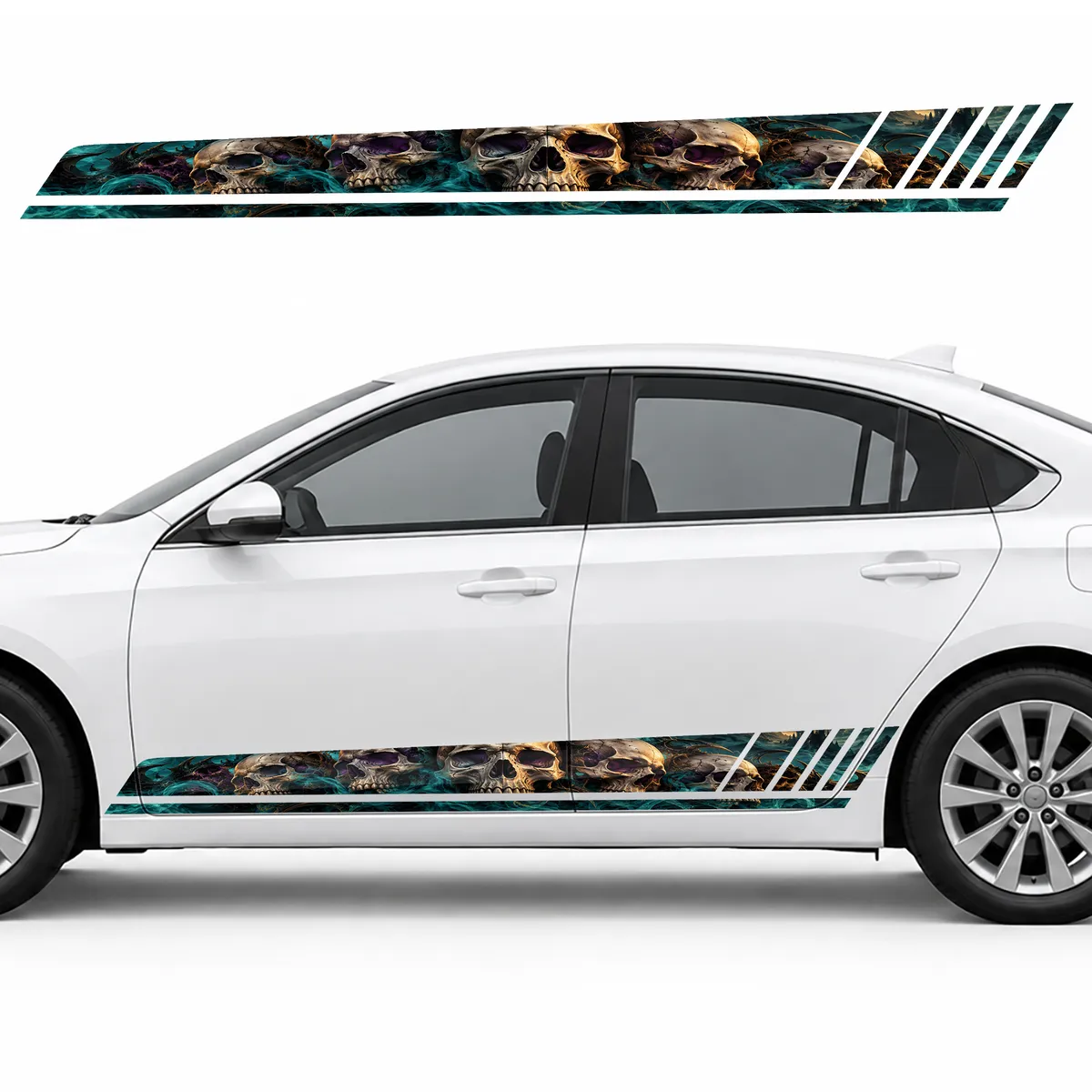 Ivory Skulls, Amber Light and Turquoise Smoke GT racing side door stripes decals stickers for Cars
