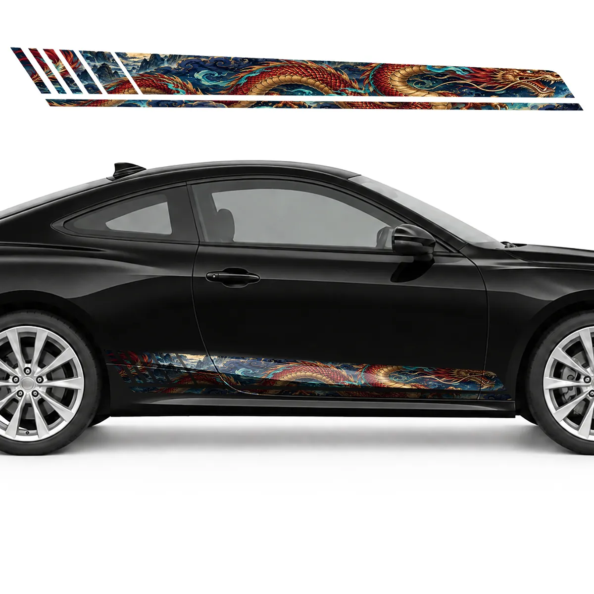 Crimson and Gold Japanese Dragon in the Clouds GT racing, view 4 of 4