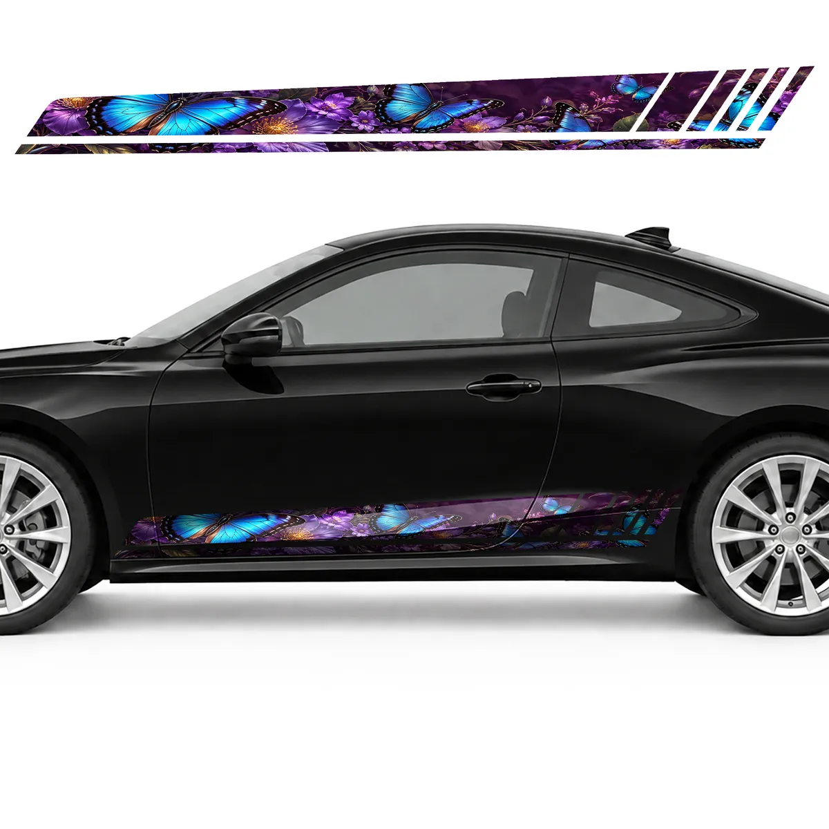 Blue Morpho Butterflies over Purple Flowers GT racing side, view 3 of 4