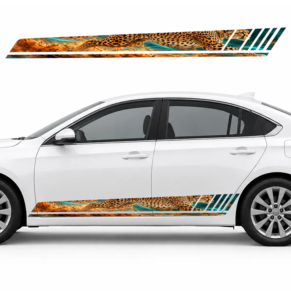Lightning Cheetah in a Turquoise Glow GT racing side door stripes decals stickers for Cars