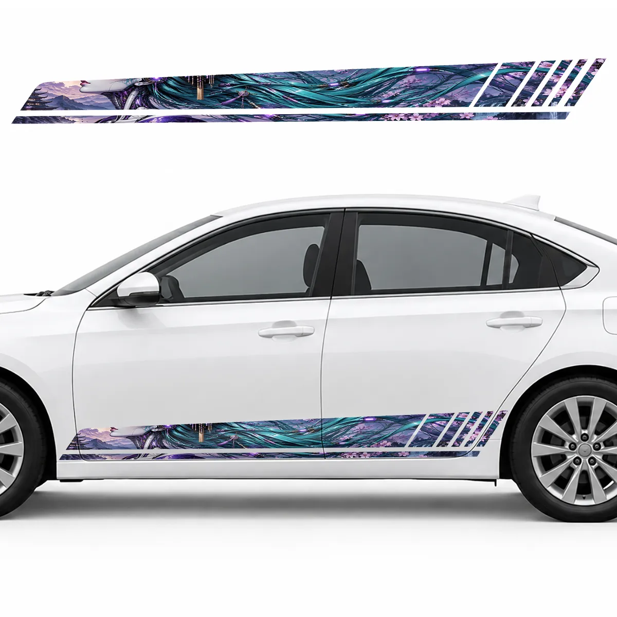 Turquoise Android Geisha in Profile GT racing side door stripes decals stickers for Cars