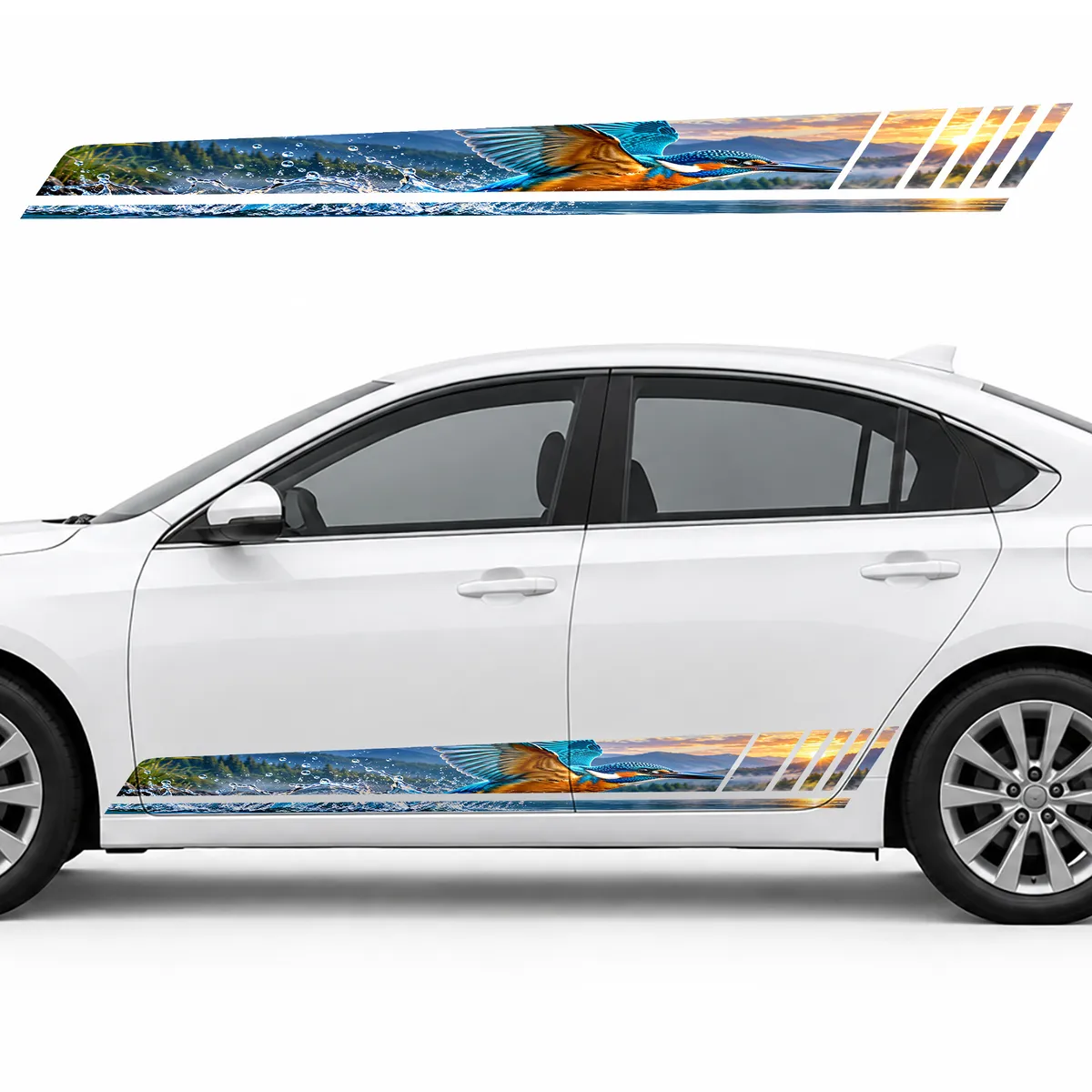 Turquoise Kingfisher over Silver Water GT racing side door stripes decals stickers for Cars