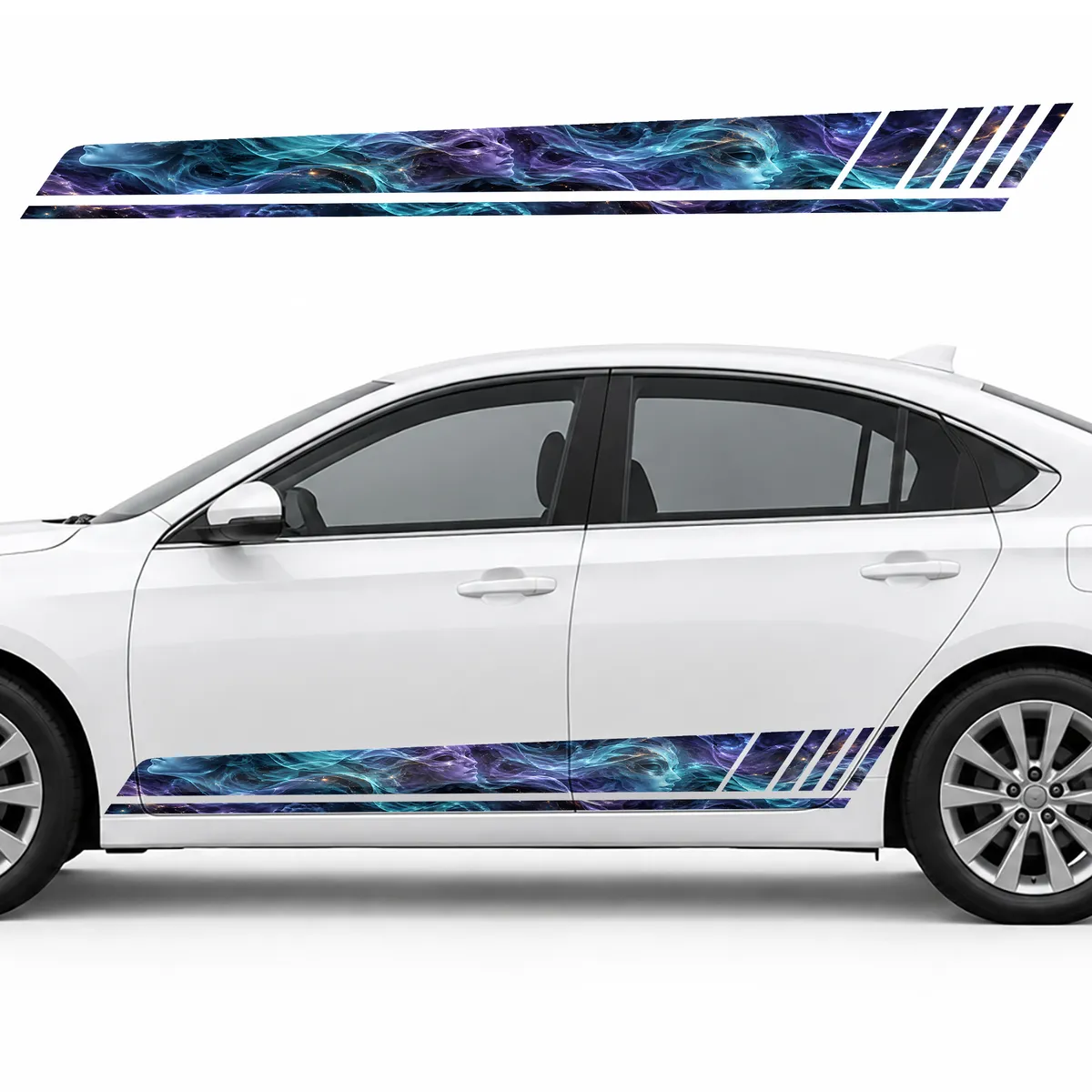Turquoise and Violet Flow with Masks GT racing side door stripes decals stickers for Cars
