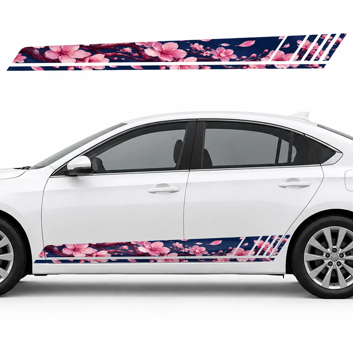 Cherry Blossoms on Dark Blue GT racing side door stripes decals stickers for Cars