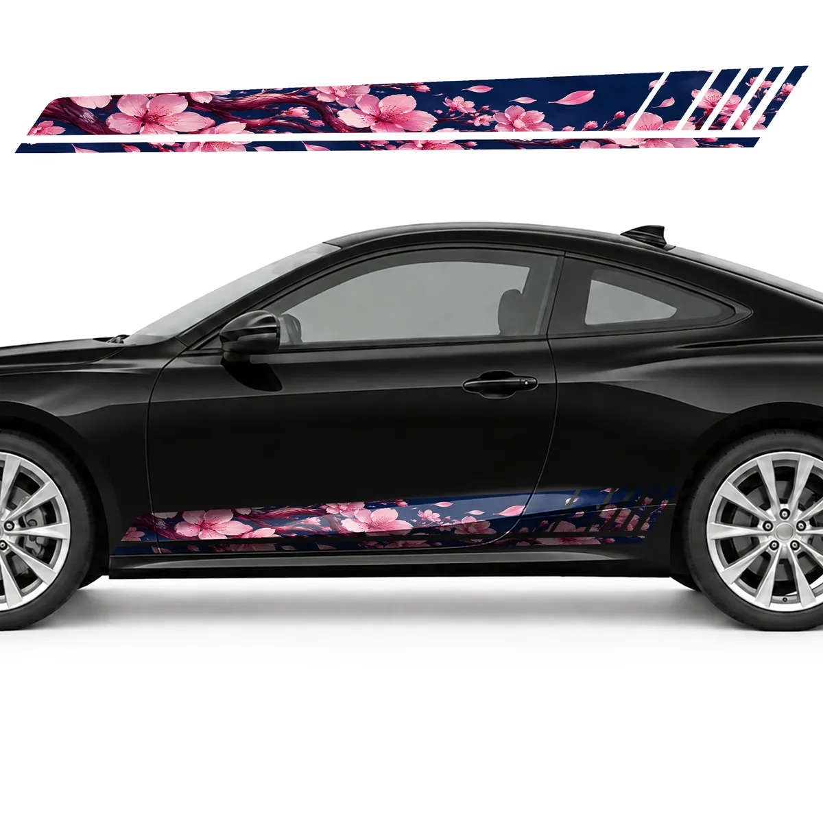 Cherry Blossoms on Dark Blue GT racing side door stripes, view 3 of 4