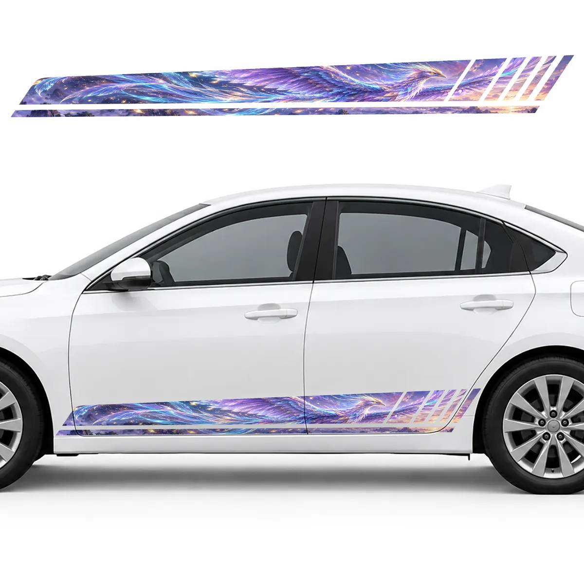 Holographic Phoenix in Neon Flight GT racing side door stripes decals stickers for Cars