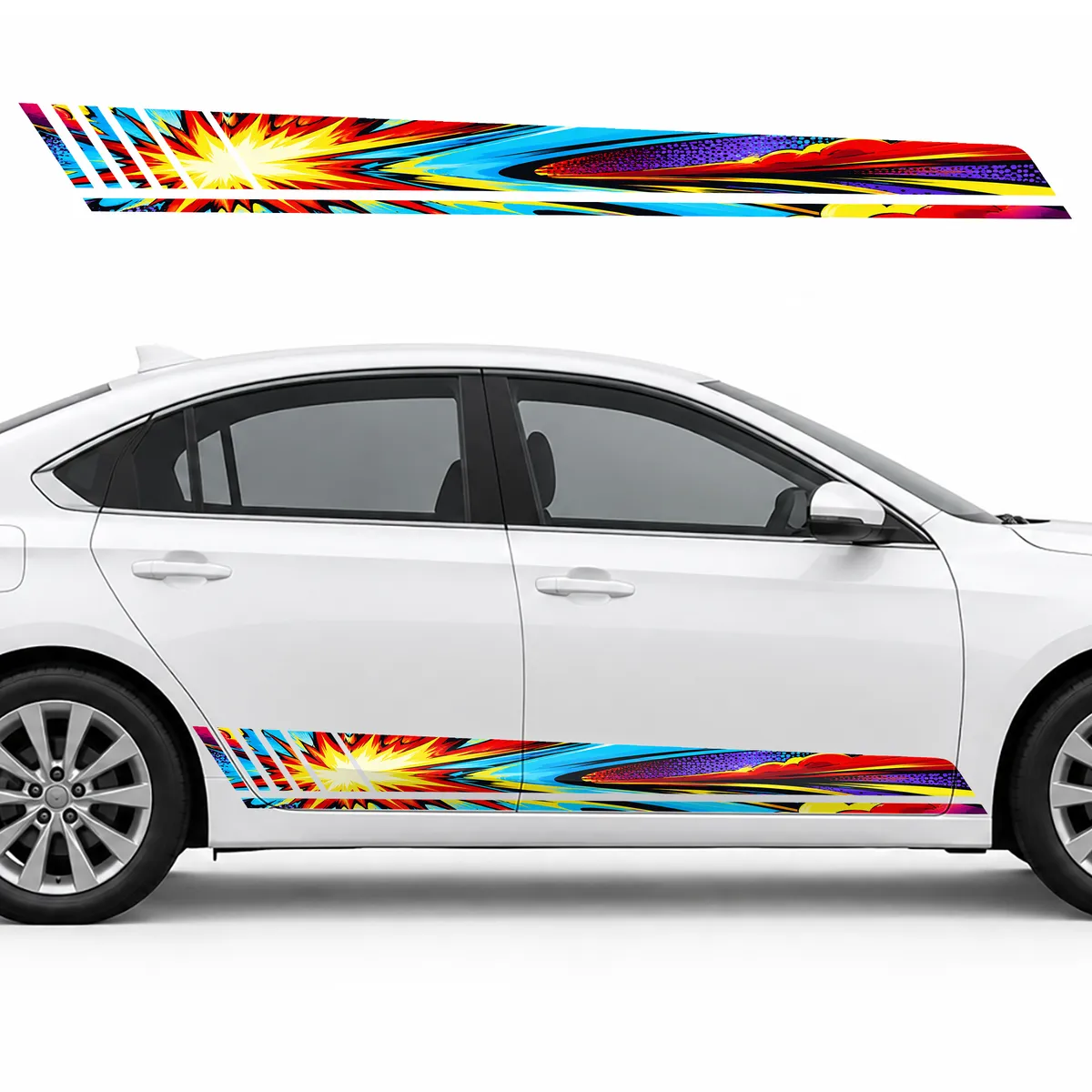 Horizontal Color Explosion GT racing side door stripes, view 2 of 4