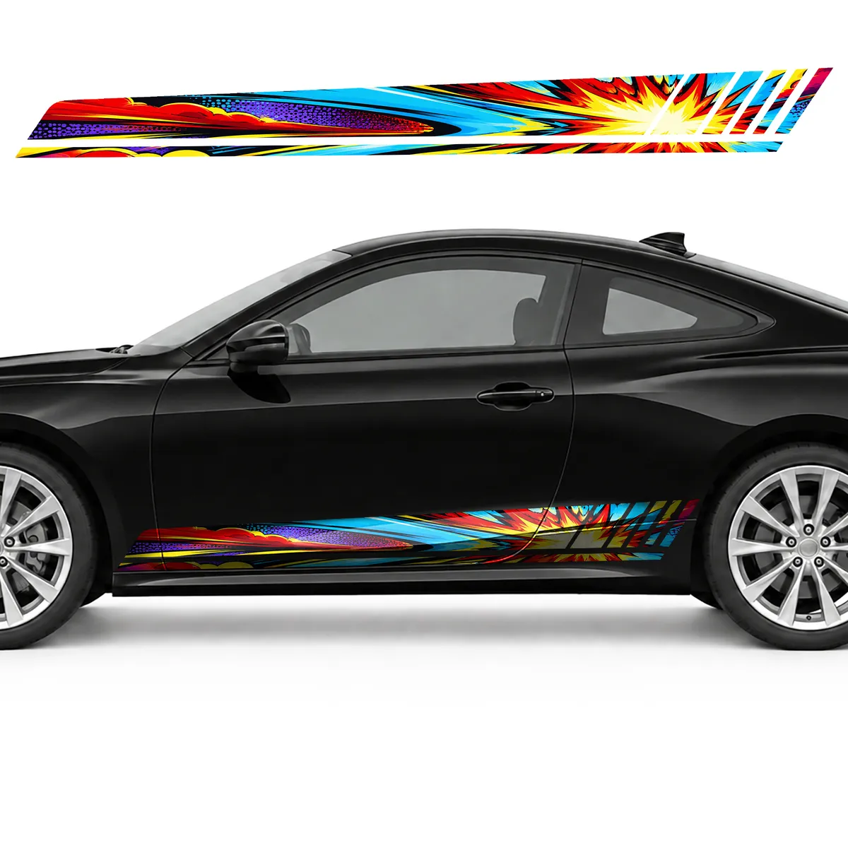 Horizontal Color Explosion GT racing side door stripes, view 3 of 4