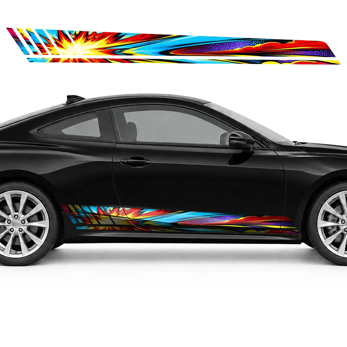 Horizontal Color Explosion GT racing side door stripes, view 4 of 4