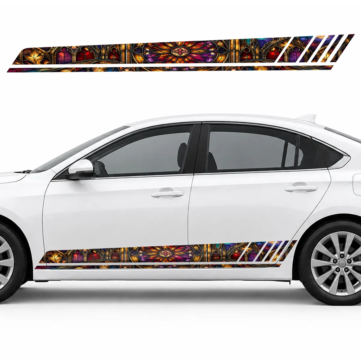 Gothic Ruby Stained Glass Panorama GT racing side door stripes decals stickers for Cars