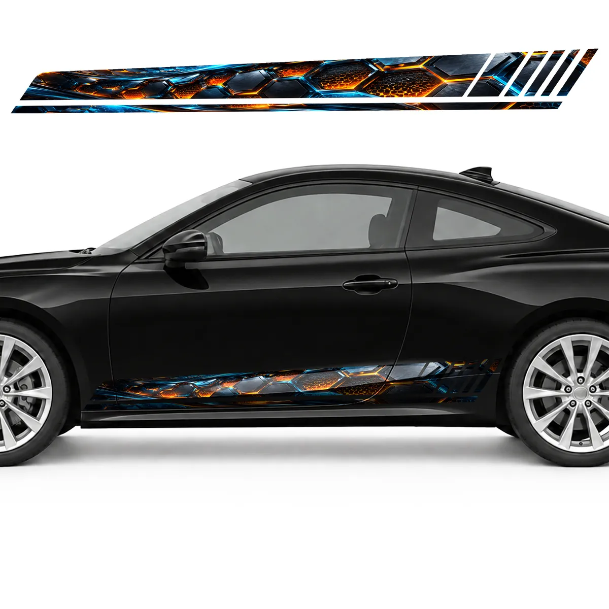 Graphite Honeycomb Glow GT racing side door stripes decals, view 3 of 4