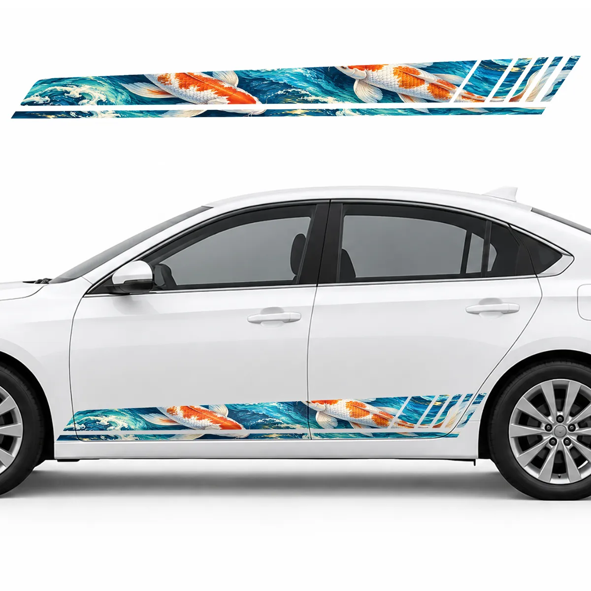Two Koi in a Turquoise Current GT racing side door stripes decals stickers for Cars