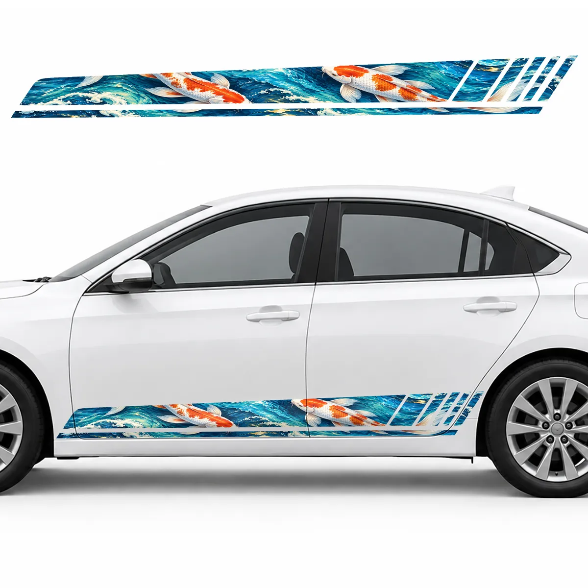 Pair of Koi in Turquoise Waves GT racing side door stripes decals stickers for Cars