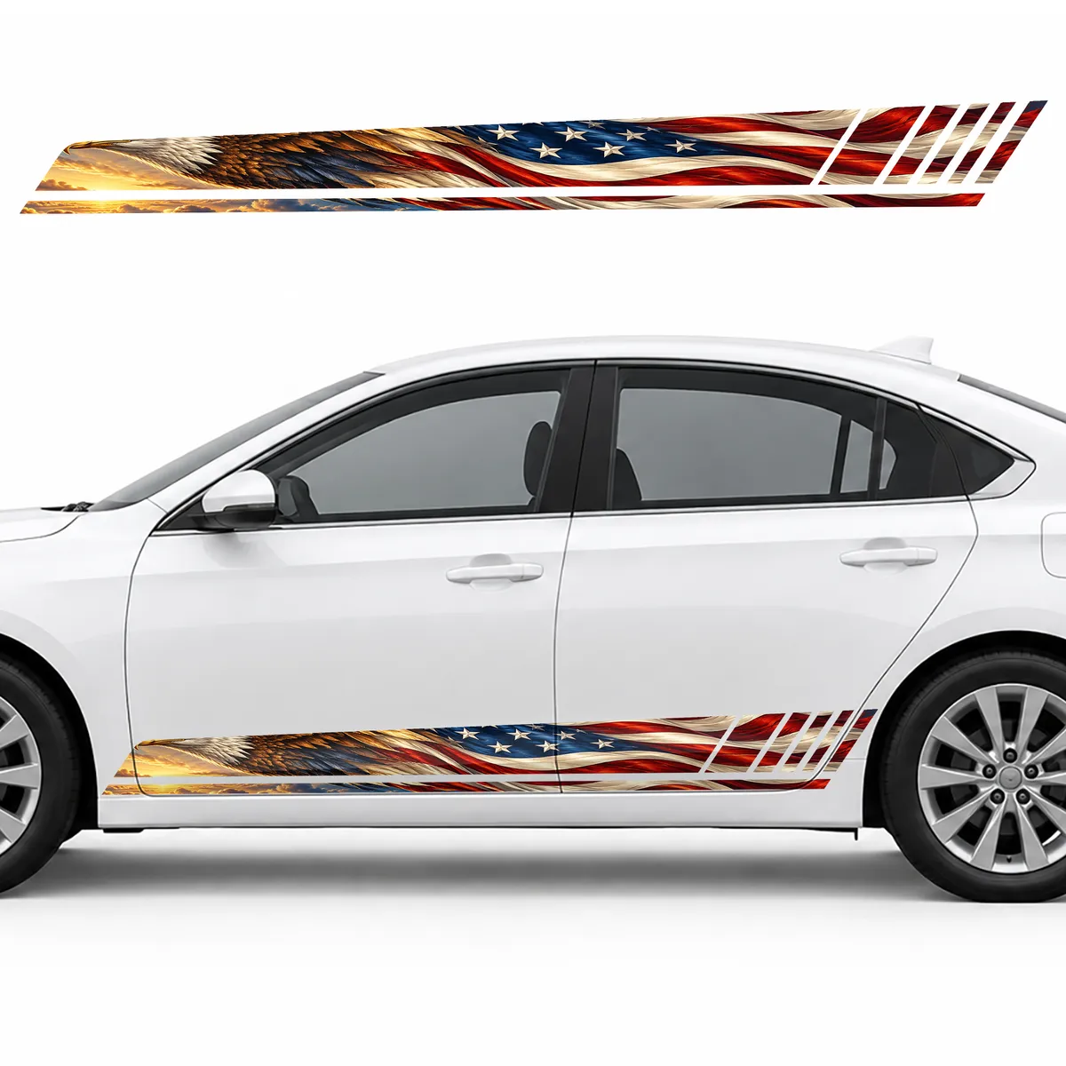 Golden Wing over a Flowing American Flag GT racing side door stripes decals stickers for Cars