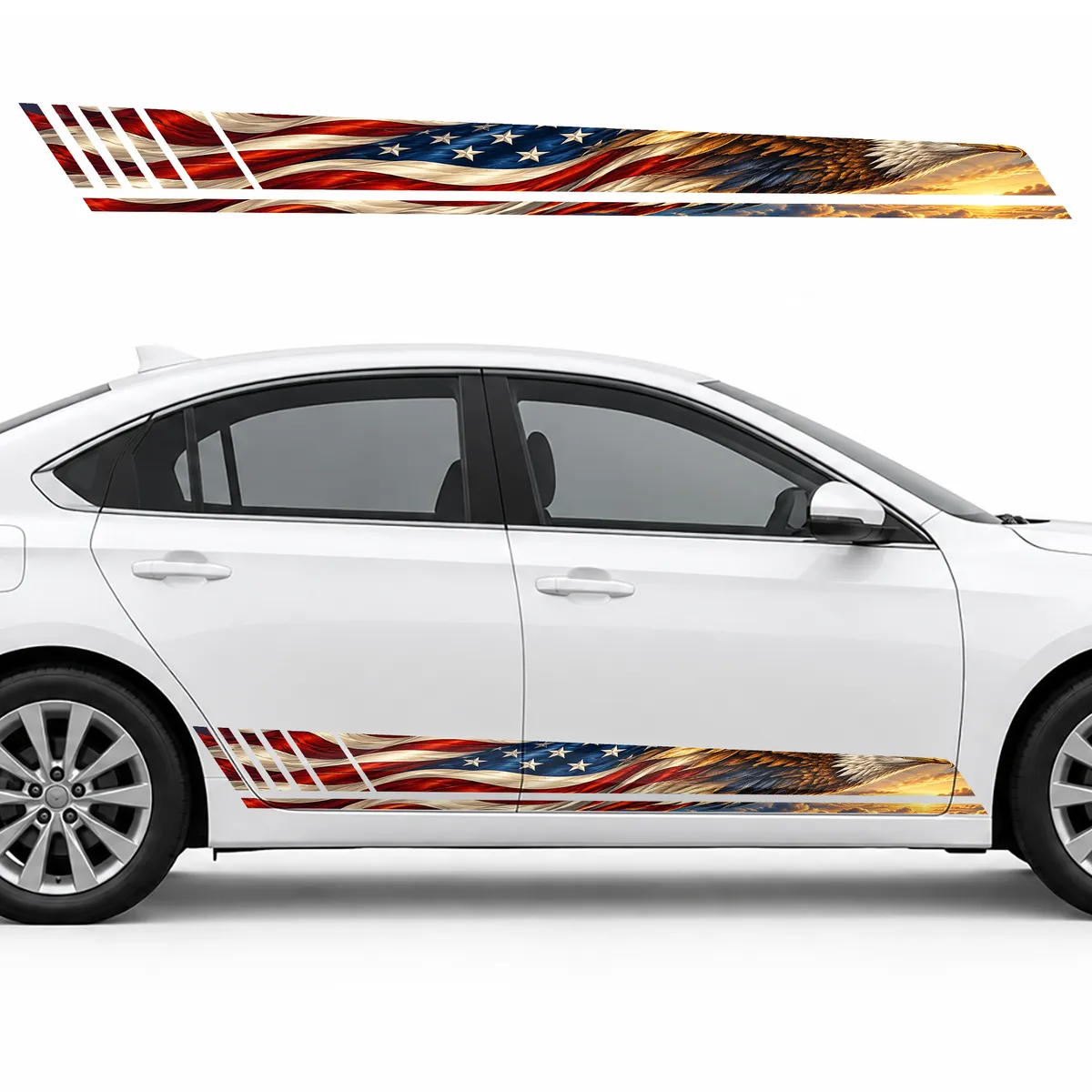 Golden Wing over a Flowing American Flag GT racing side, view 2 of 4