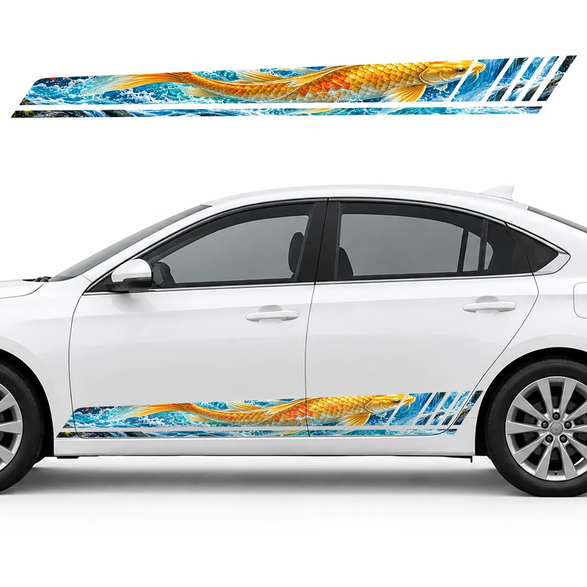 Golden Carp in a Turquoise Cascade GT racing side door stripes decals stickers for Cars