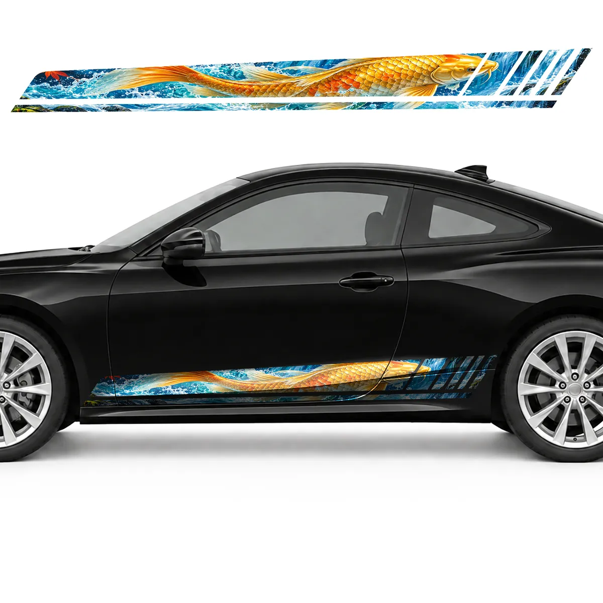 Golden Carp in a Turquoise Cascade GT racing side door, view 3 of 4