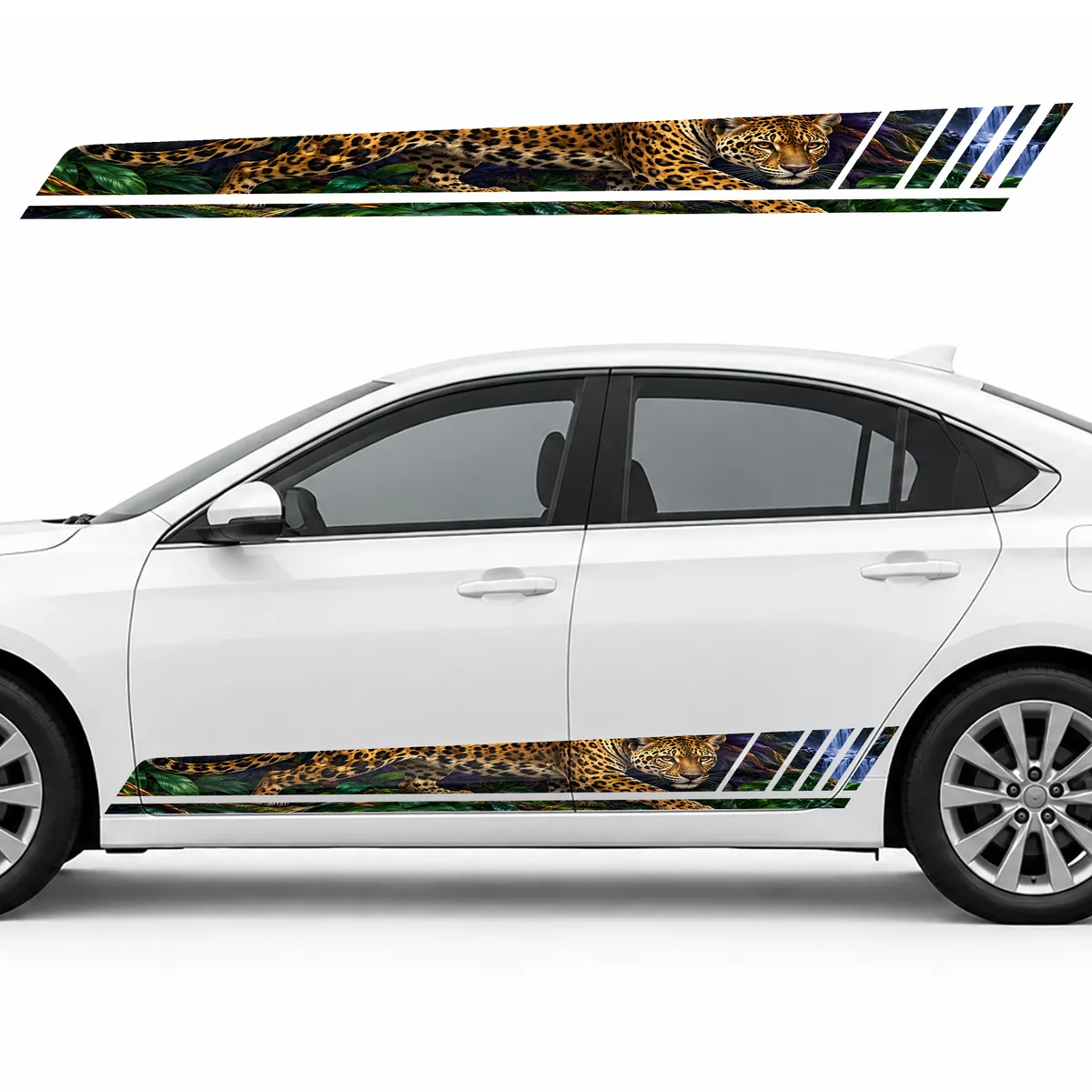 Golden Jaguar in an Emerald Jungle GT racing side door stripes decals stickers for Cars