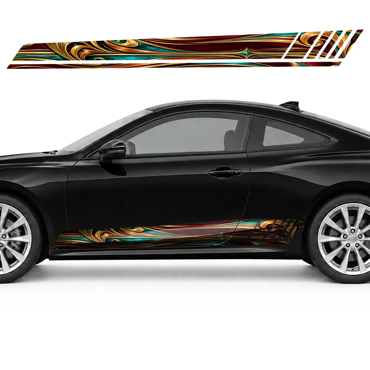 Golden Swirls on Burgundy GT racing side door stripes, view 3 of 4