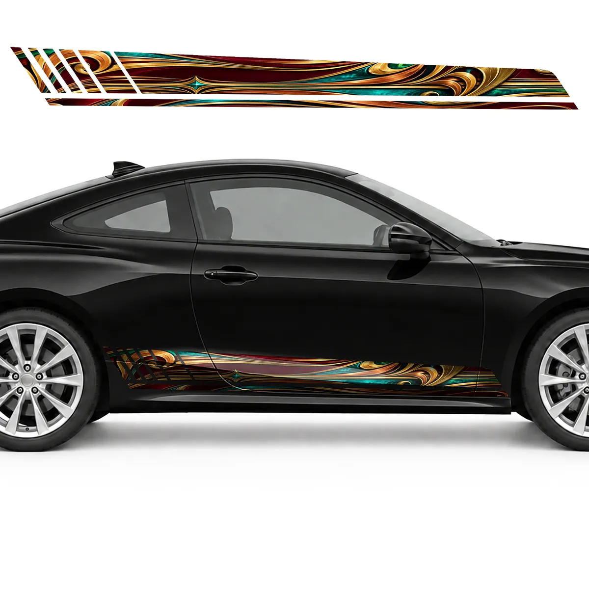 Golden Swirls on Burgundy GT racing side door stripes, view 4 of 4