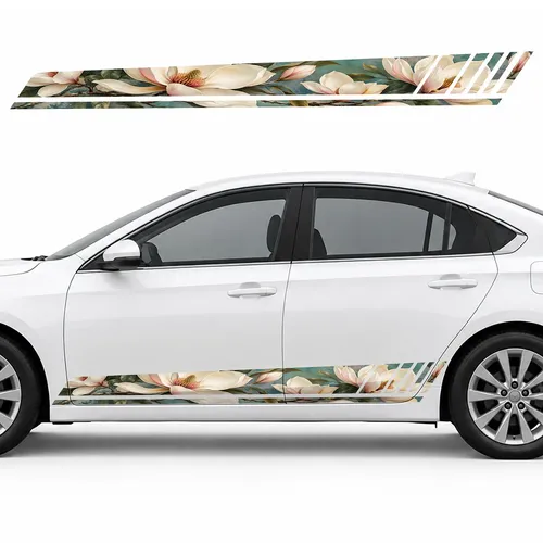 Blooming Magnolia on Turquoise GT racing side door stripes decals stickers for Cars