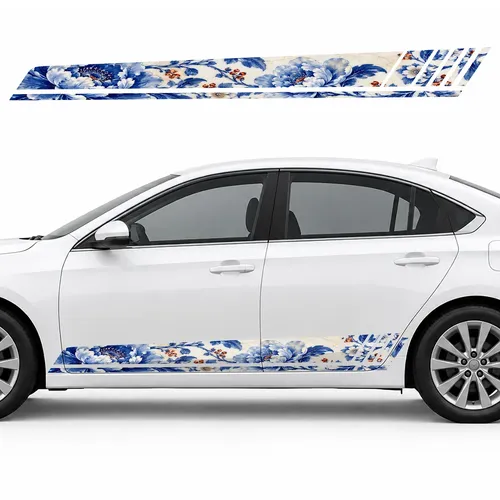 Cobalt Porcelain with a Botanical Pattern GT racing side door stripes decals stickers for Cars