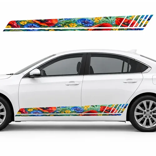 Cobalt Cornflowers and Crimson Poppies GT racing side door stripes decals stickers for Cars