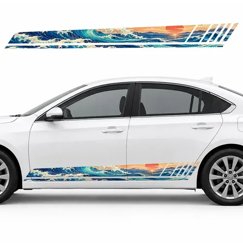 Cobalt Waves under a Coral Sun GT racing side door stripes decals stickers for Cars