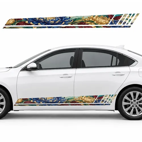 Cobalt Chrysanthemums in an Emerald Pattern GT racing side door stripes decals stickers for Cars