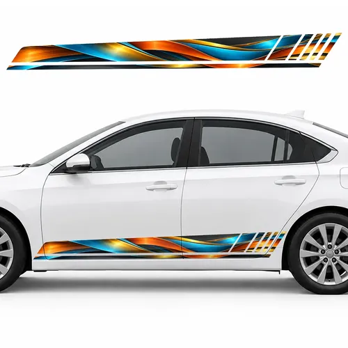 Colored Ribbons on Graphite GT racing side door stripes decals stickers for Cars