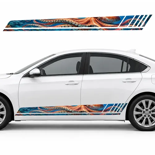 Coral Octopus in Turquoise and Cobalt Waters GT racing side door stripes decals stickers for Cars