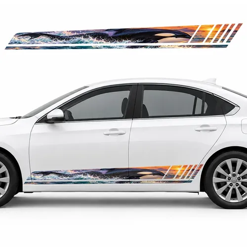 Orca in Aquamarine Foam at Sunset GT racing side door stripes decals stickers for Cars