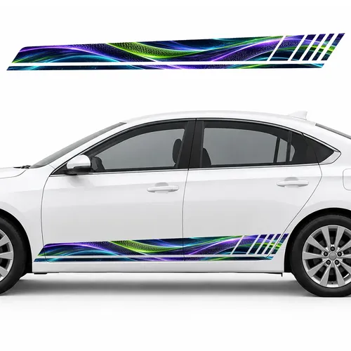 Lime and Violet Aerodynamic Wave GT racing side door stripes decals stickers for Cars