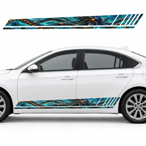Mechanical Kraken in Turquoise Energy GT racing side door stripes decals stickers for Cars