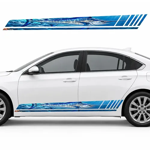 Swordfish in a Turquoise Stream GT racing side door stripes decals stickers for Cars